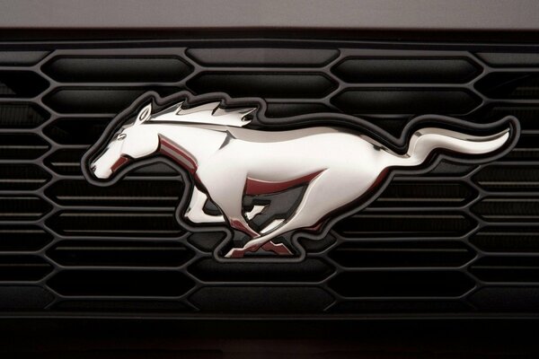 The emblem of the Ford Mustang car