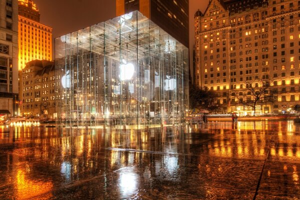 Apple advertising on the streets of New York at night