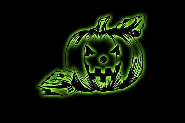 Citrouille verte Halloween sur fond noir