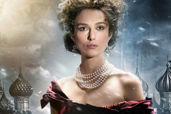 Keira Knightley. The girl is an actress. Anna Karenina. Pearl Necklace