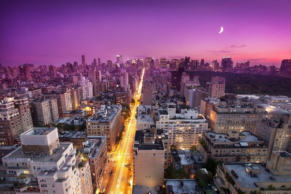 Paysage de nuit et la Lune à New York