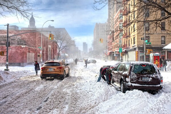 Snow-covered streets of New York