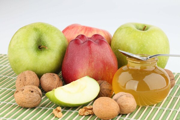 Apples fruits nuts honey