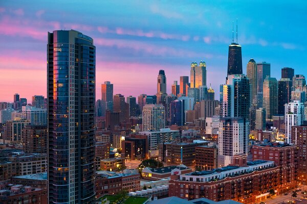 Sonnenuntergang in der Stadt. Chicago erholsamen Schlaf