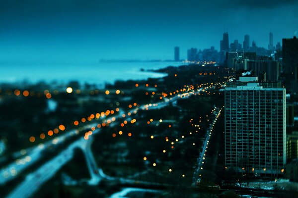 Die Wolkenkratzer von Chicago. Winterlichter