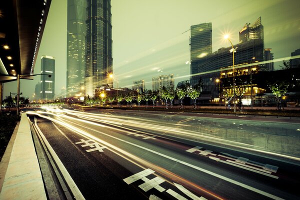 Lights on the road in a big city