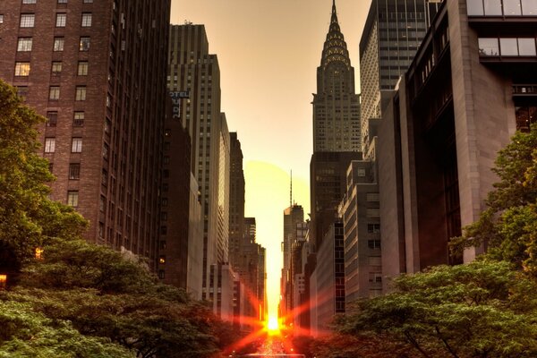 Skyscrapers at sunset in the USA