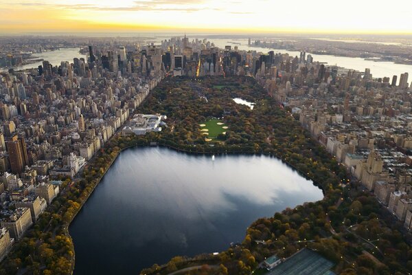 Blick aus dem Flugzeug auf den Central Park von New York