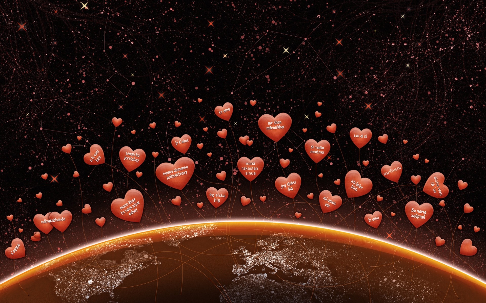 amor te amo año nuevo letras continentes mundo planeta tierra corazones día de san valentín