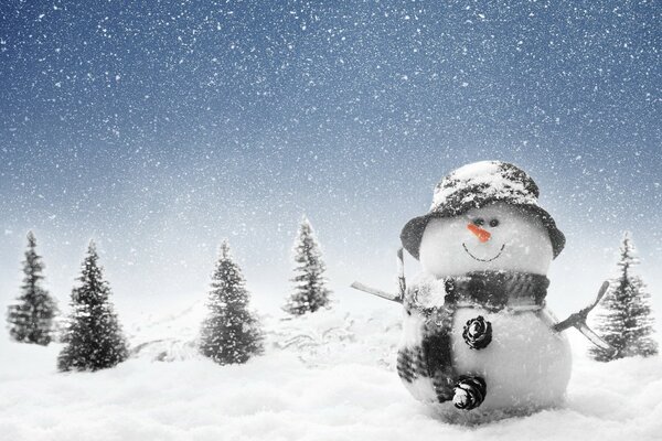 Neujahrs-Schneemann aus Schnee