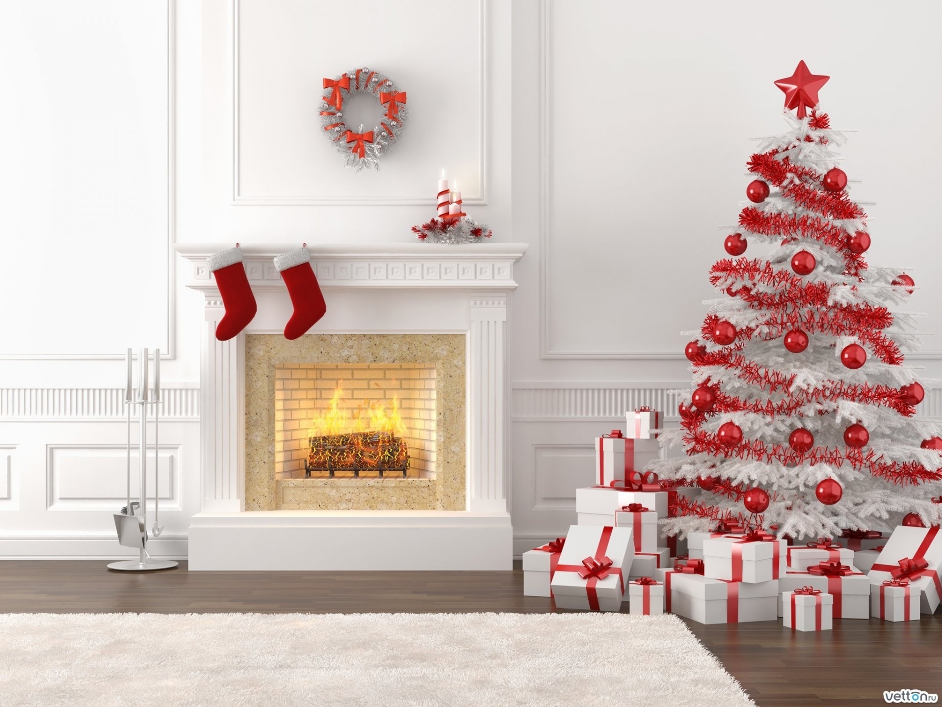 christmas tree beauty balls fireplace new year