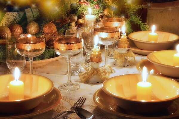 Interior for a New Year s table in gold color