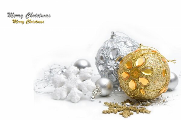 Golden and silver balls and snowflakes