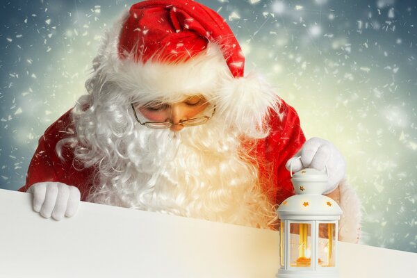 Santa Claus with a white flashlight
