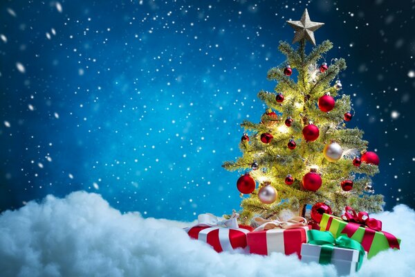 Christmas tree with Christmas toys and gifts