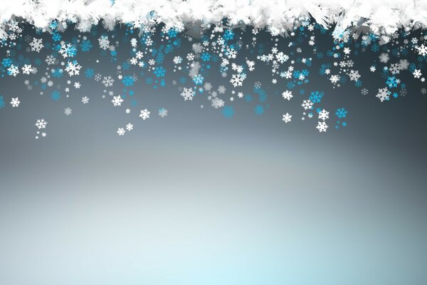 White and blue snowflakes on a gray background