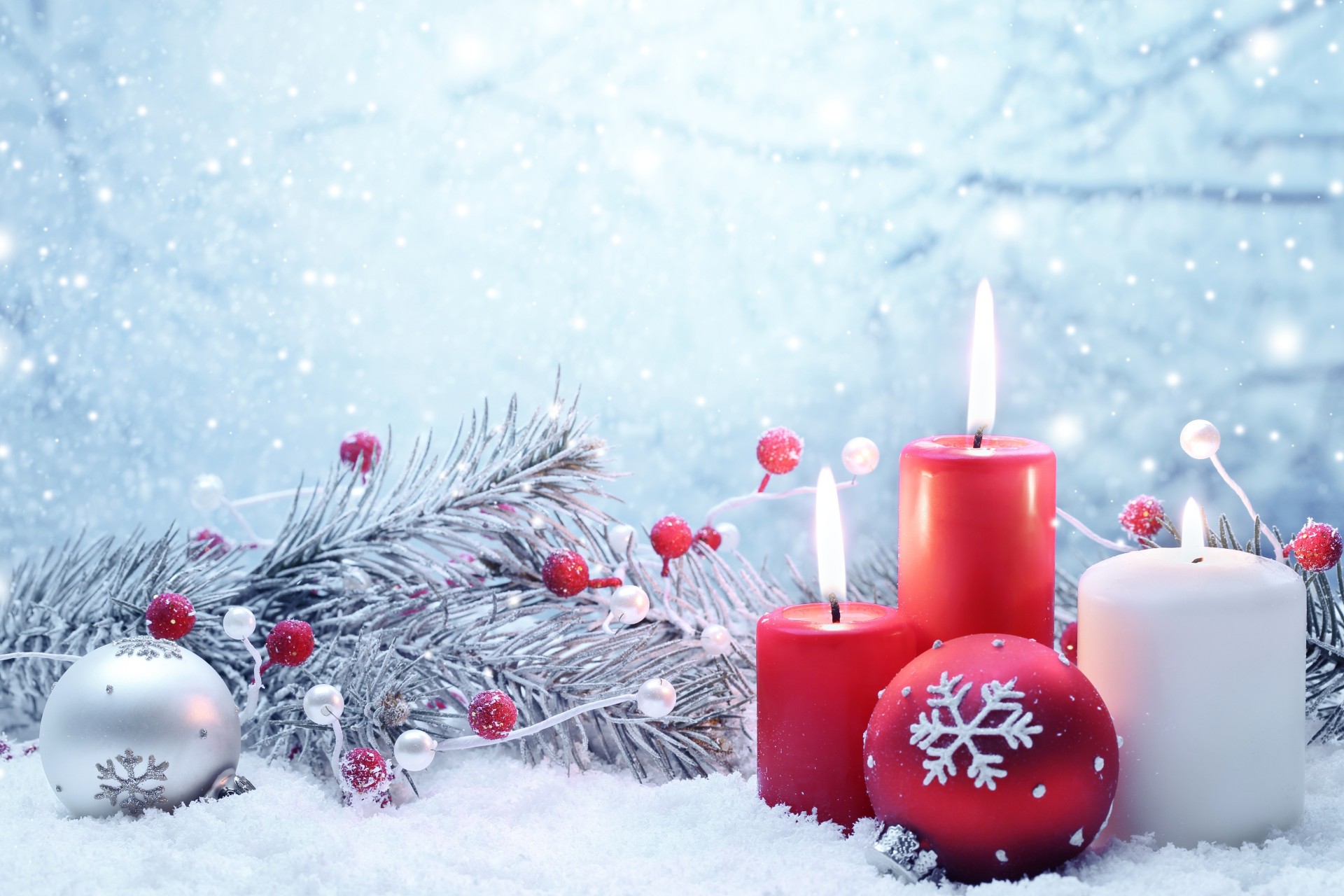christmas tree balls spruce candles branche