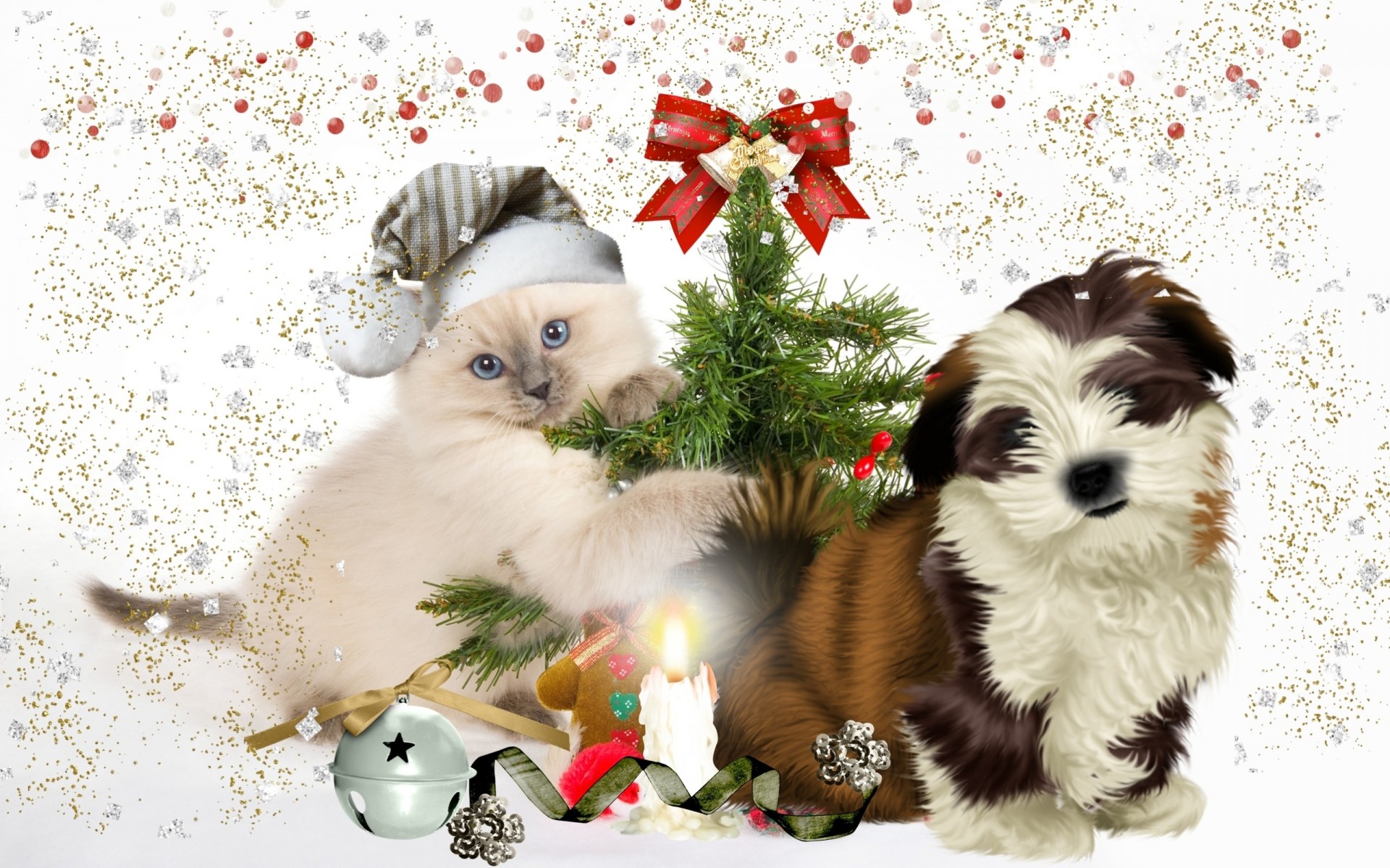 arbre de noël chien chiot chat