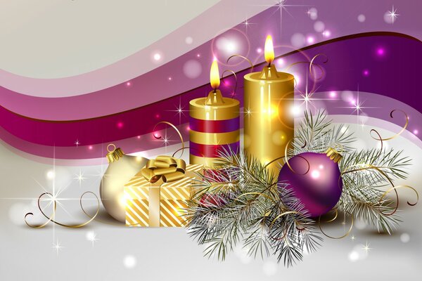 Рождественская тема свечи и шары