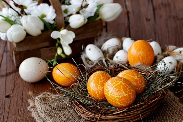 Vacances de printemps oeufs de Pâques dans le nid