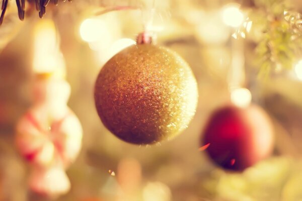 Palla d oro sul ramo dell albero di Natale