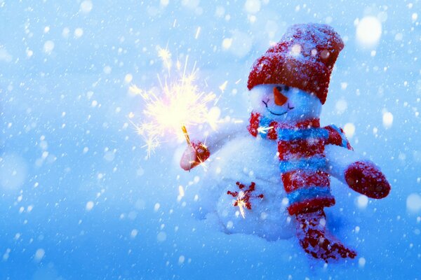 Snowman with a sparkler