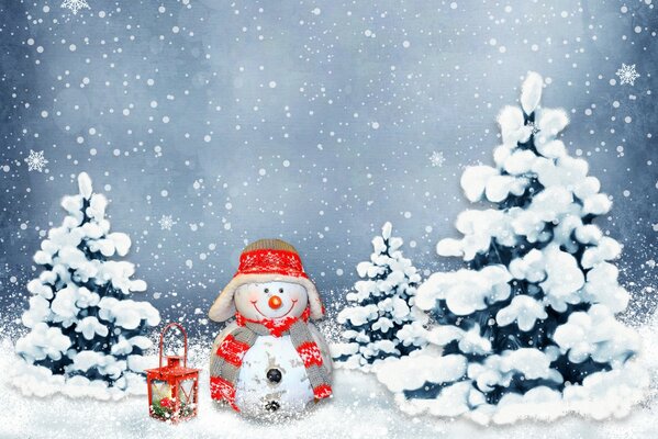 Наряженный снеговик, готовый к Новому году и Рождеству