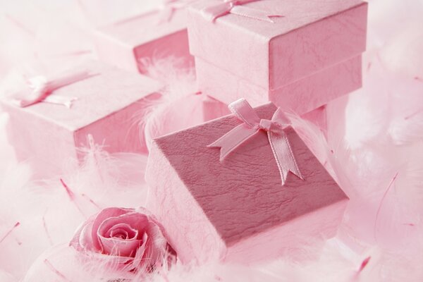 Boîte cadeau avec ruban et rose
