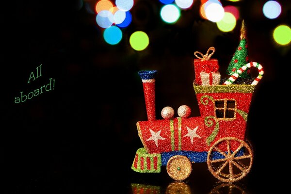 Festive chariot with toys and bokeh on the background