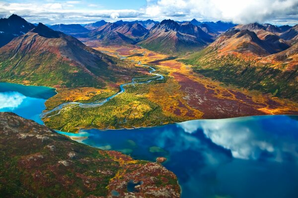 Rocky landscape with blue lakes