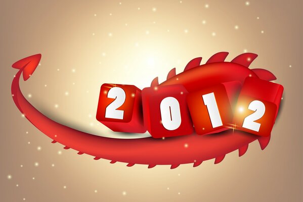 Красный дракон с цифрами 2012 и звездами