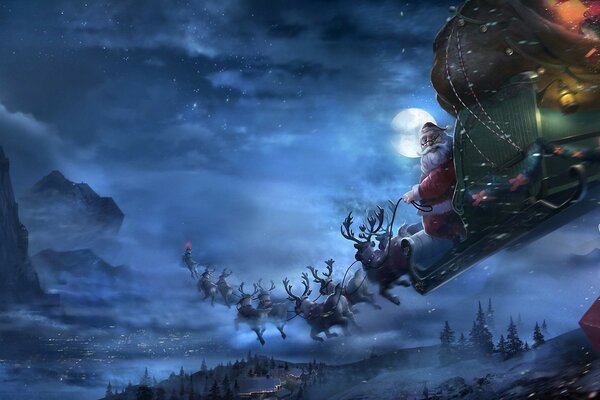 Image avec le renne et le chariot du père Noël