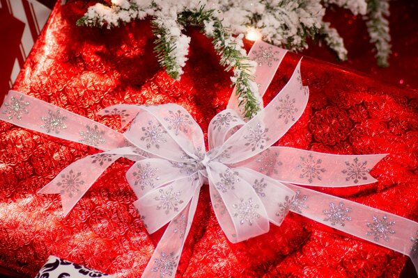 Red New Year Gift with Ribbon