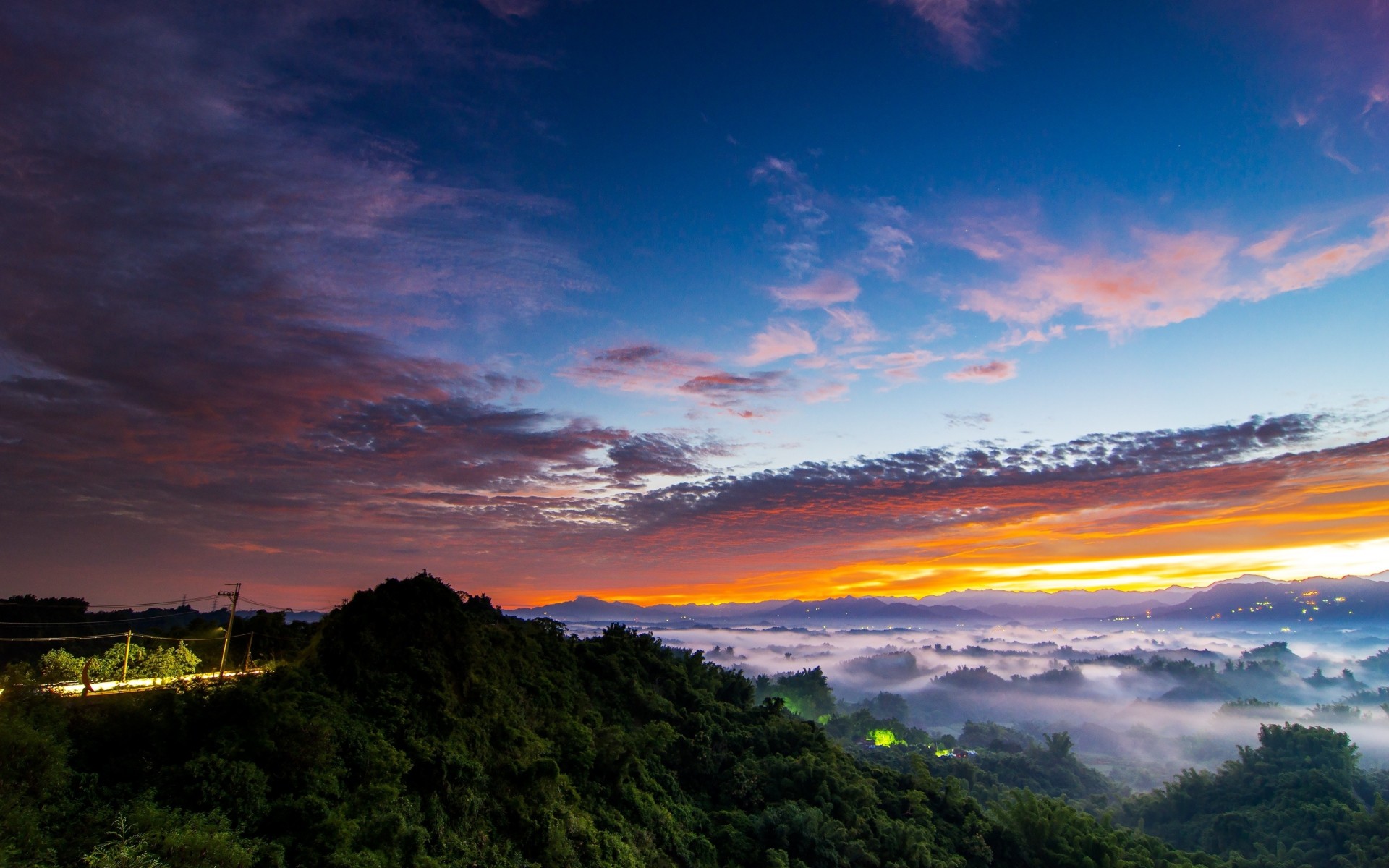 hills taiwan sunset forest landscape sky asia clouds fog nature