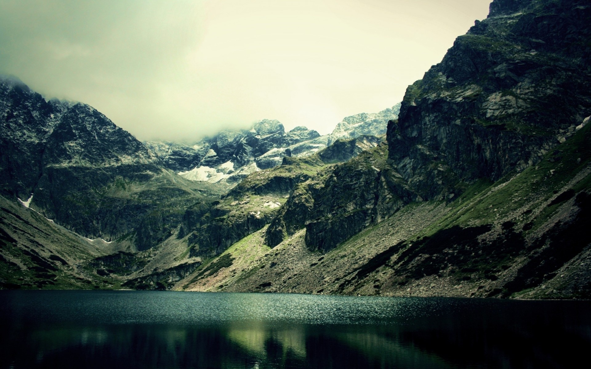 landscape lake mountain clouds nature water