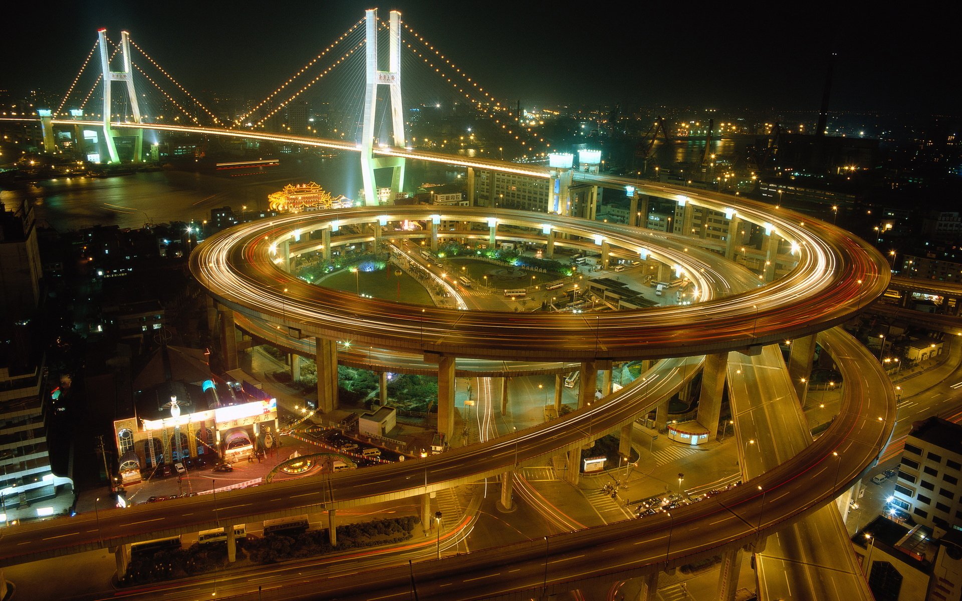 china shanghai bridge road town night light