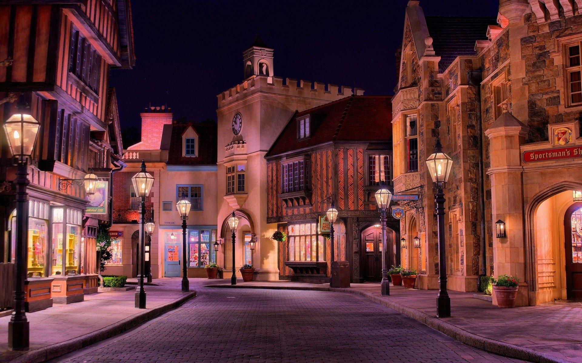 ville rue soirée maison lanternes lumière