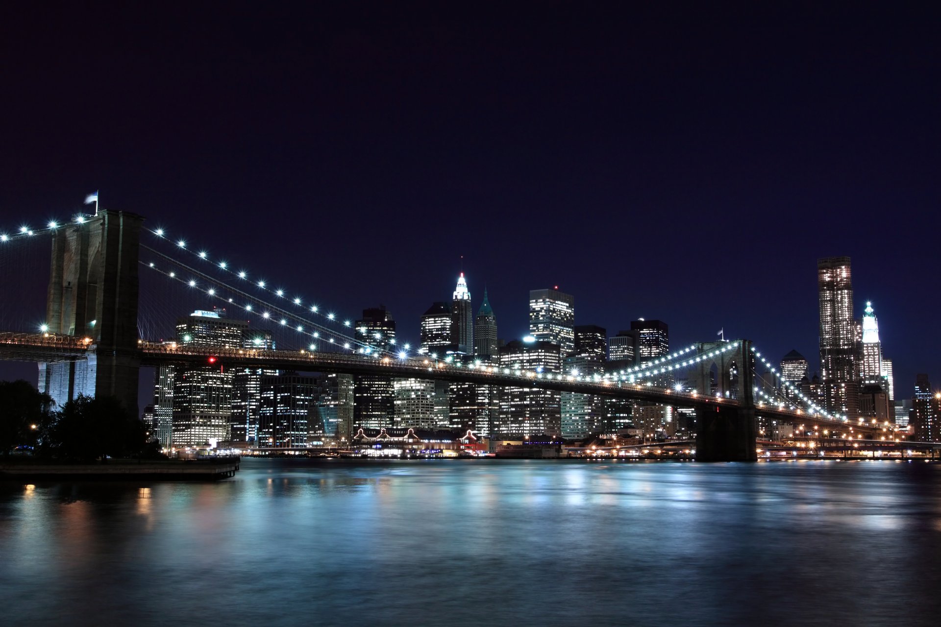 puente de brooklyn nueva york ciudad noche luces