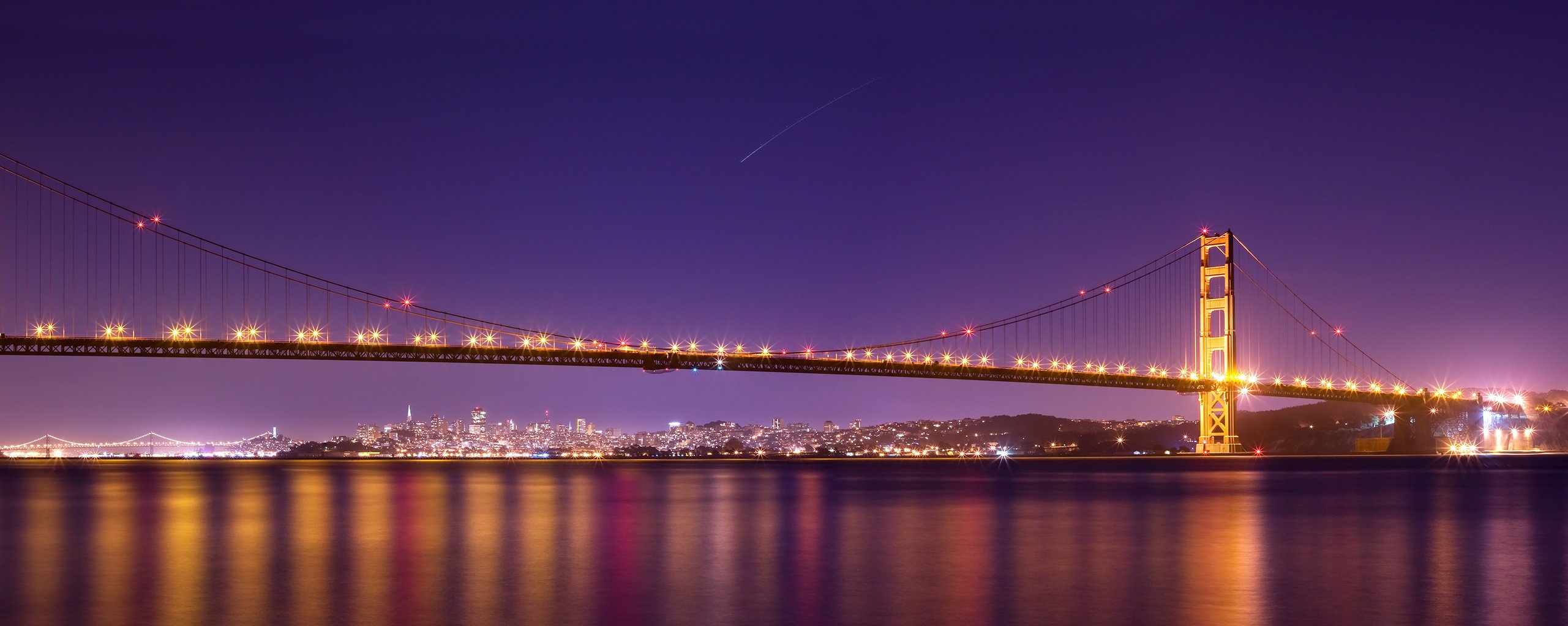 ciudades vistas paisajes puentes océano américa carreteras luz luces noche estados unidos