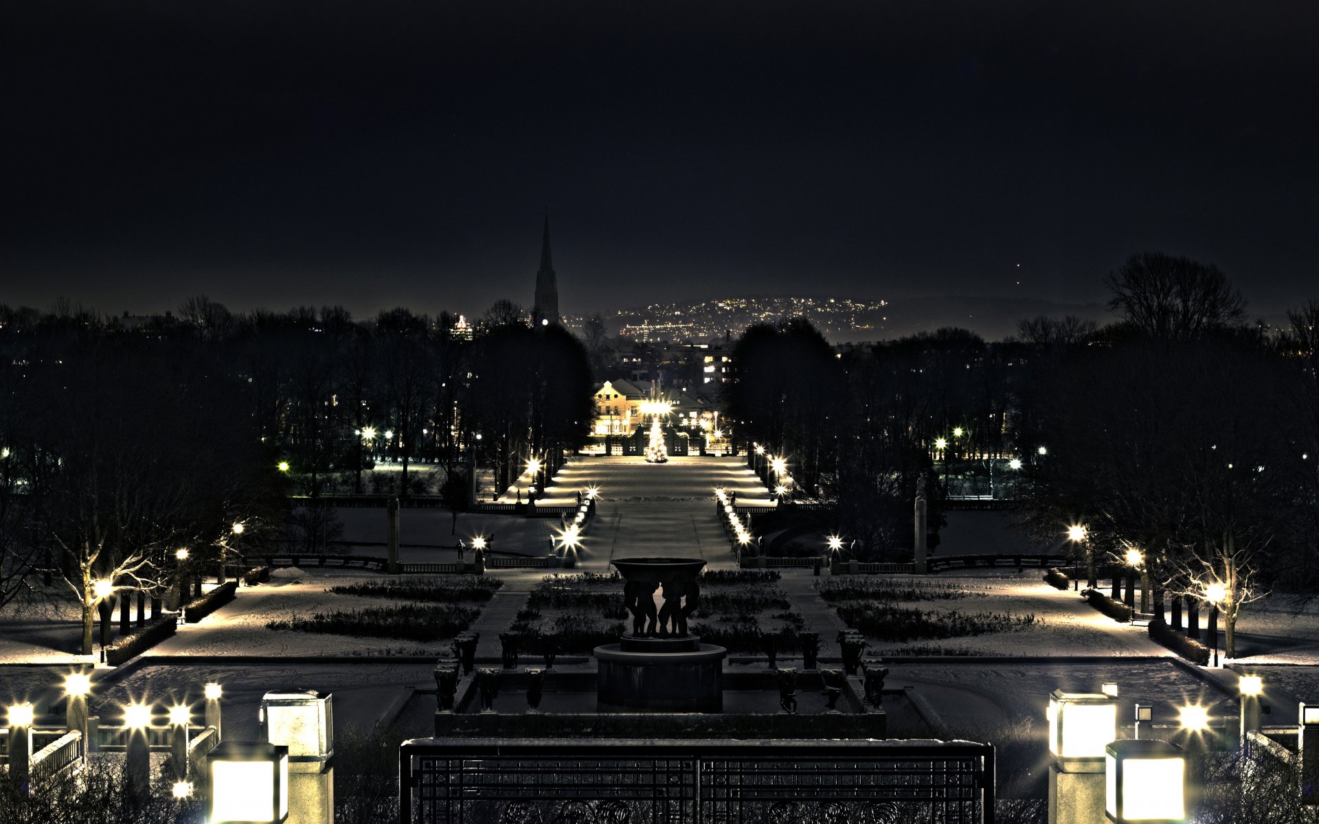 città parco notte luci lanterne alta risoluzione hdr