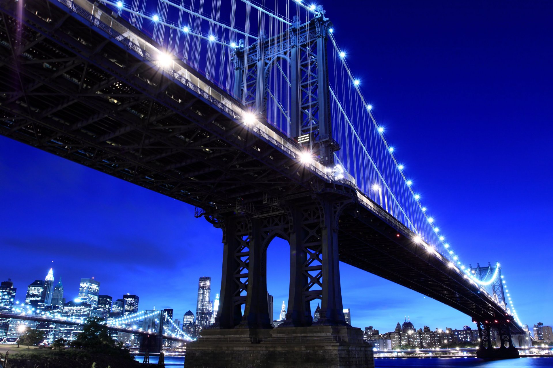 new york night metropolis heart usa brooklyn bridge