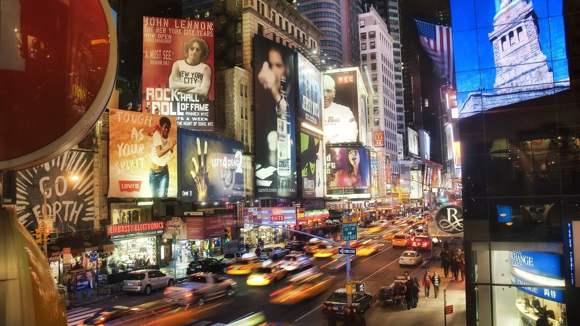 city new york evening street traffic light