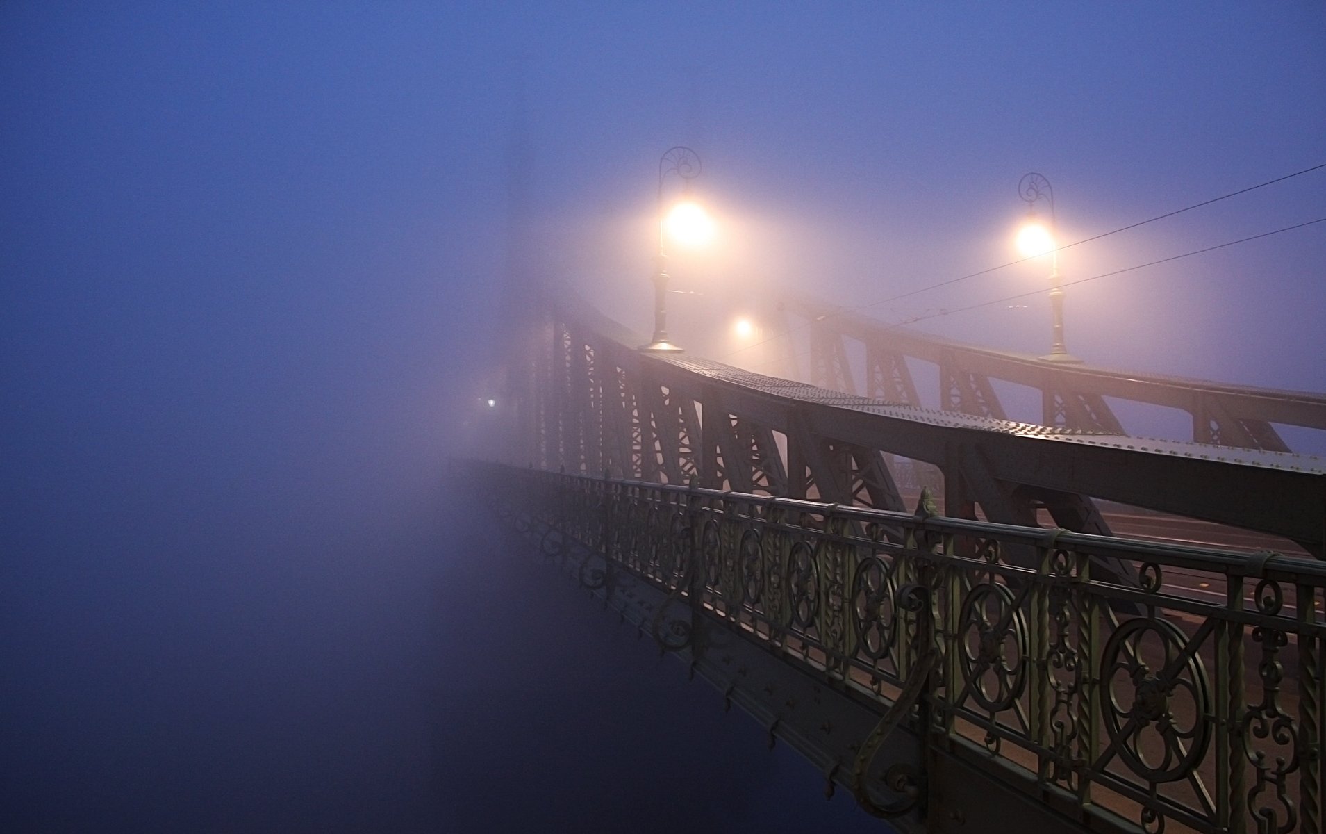 ponti città nebbia lampade notte luce foto