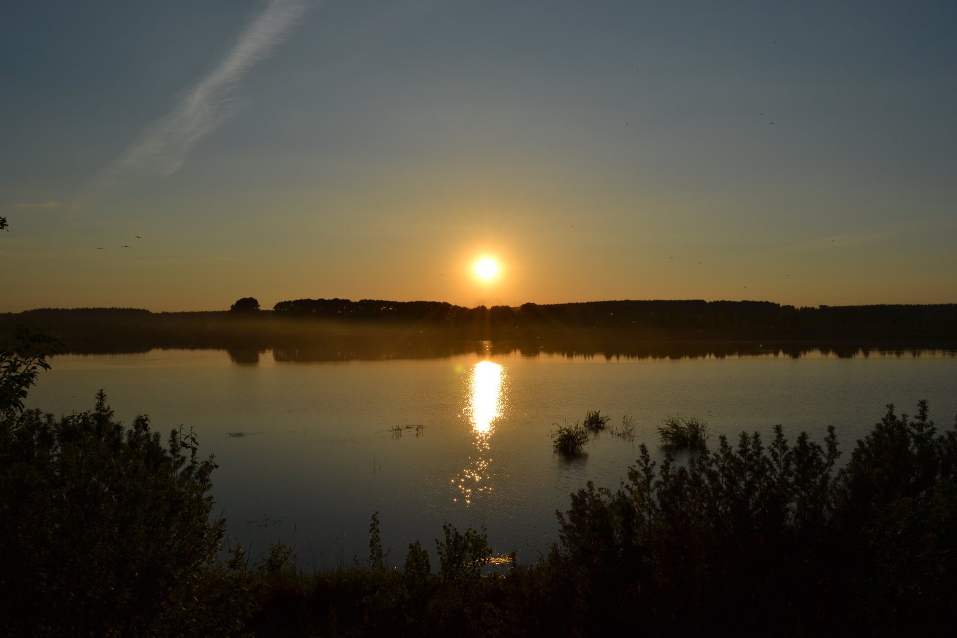 unset lake summer