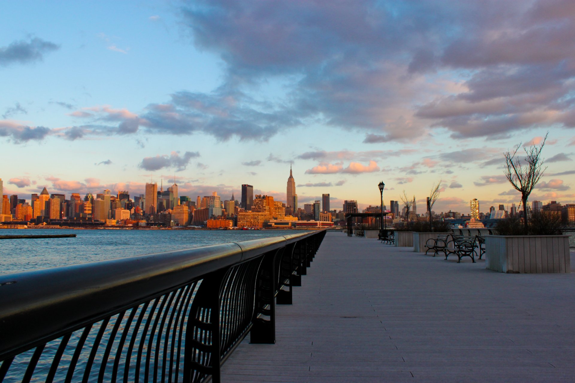 new york town city night water sunset embankment