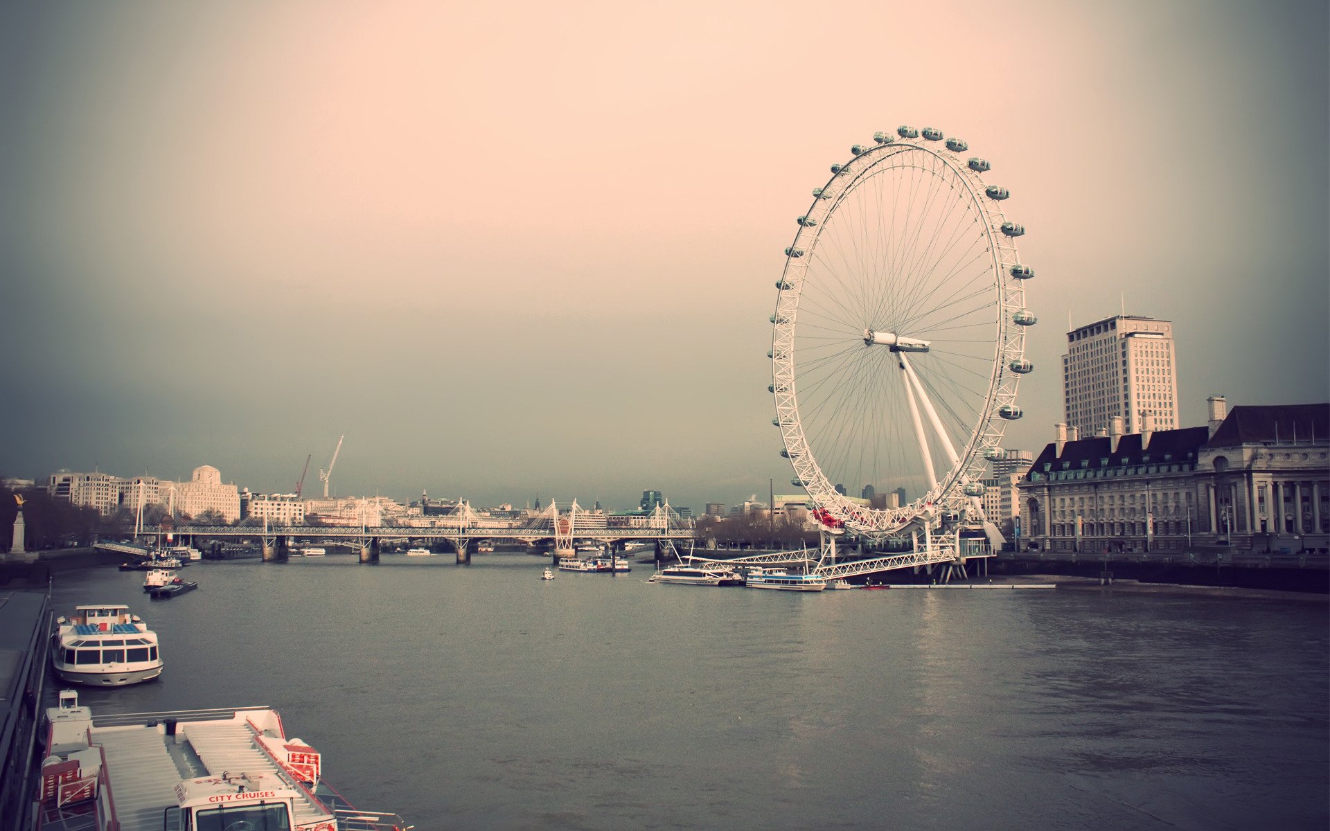 londyn london eye diabelski młyn niebo rzeka domy budynki wielka brytania miasto