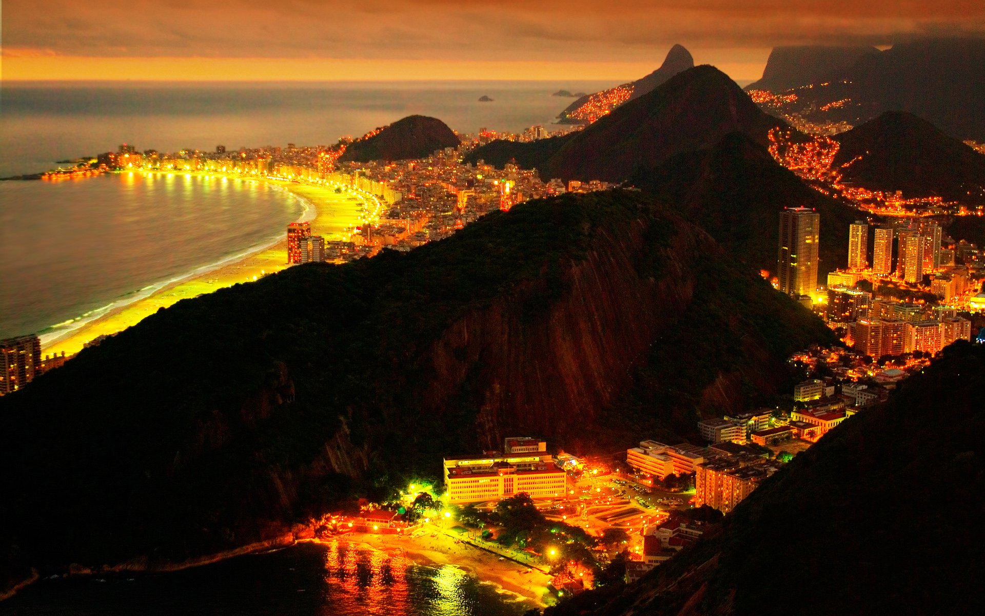 brazil rio de janeiro town night lights sea