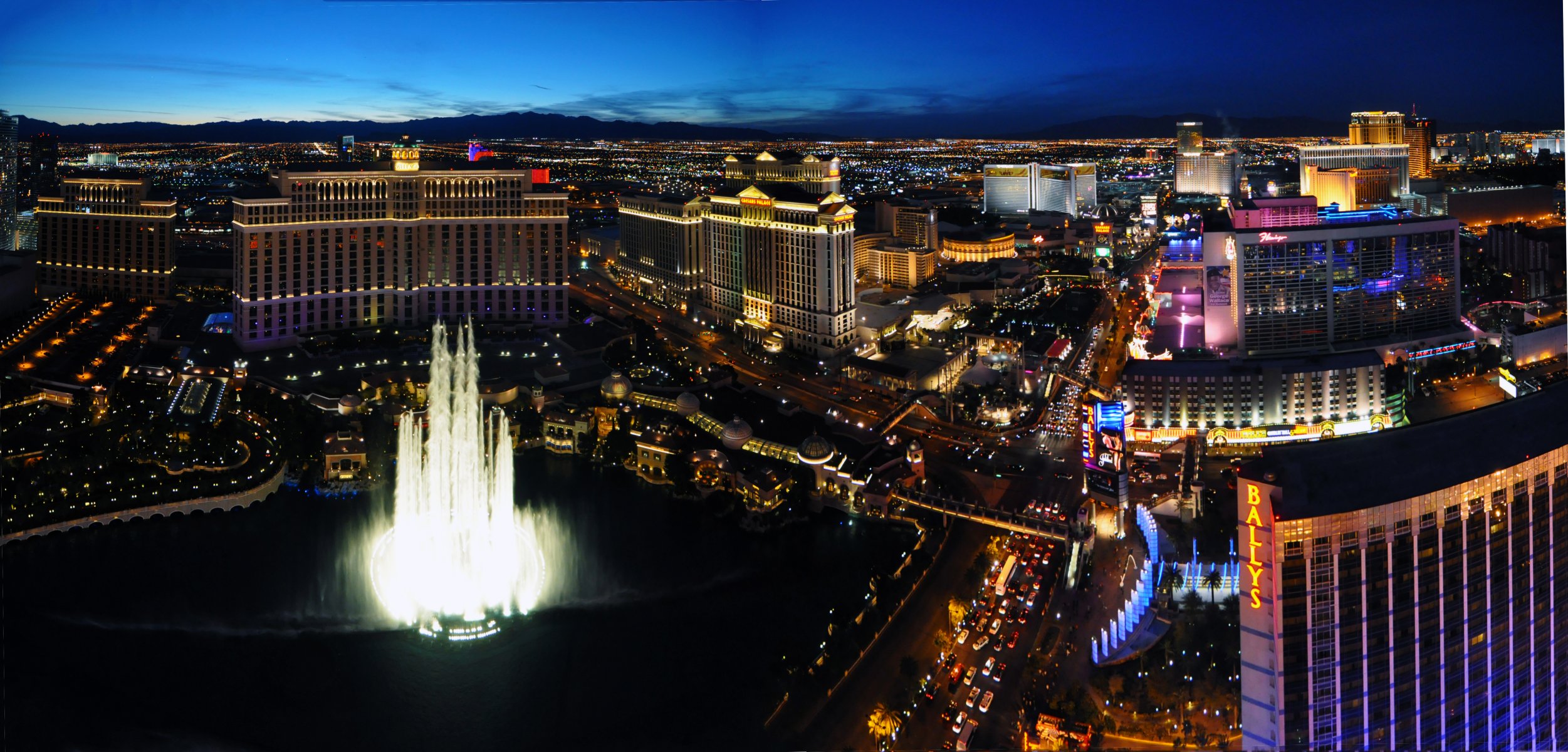 foto ciudad las vegas estados unidos edificios fuente noche luces cielo noche coches movimiento