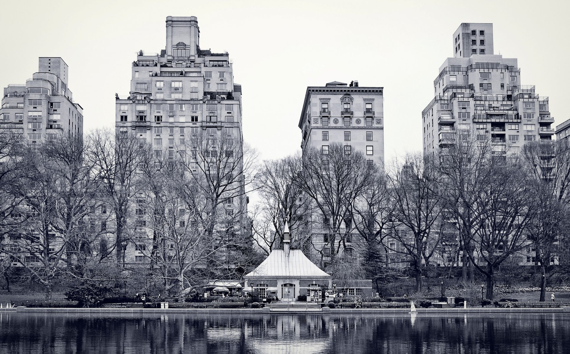 città new york central park lago alberi edifici sfondi