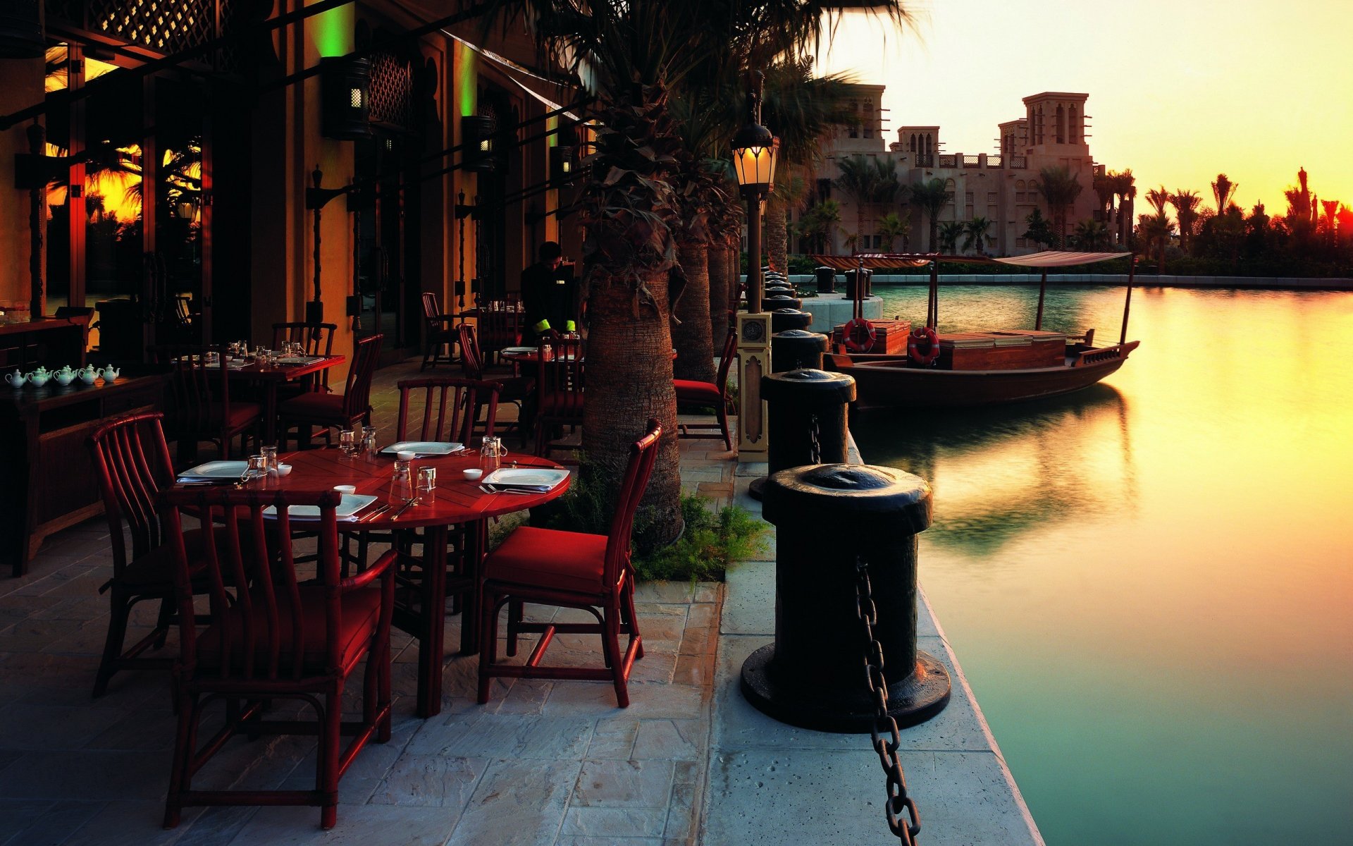 embankment cafe boat sunset night